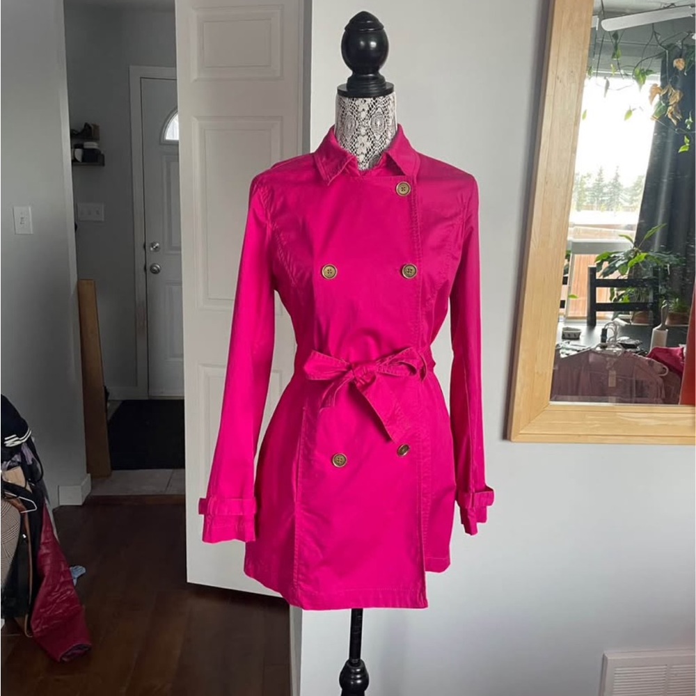Michael Kors Hot Pink Double Breasted Belted Trench Coat. Medium